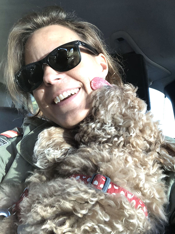 perro afectuoso viajando en coche Chica viajando en el coche con su perro que le da besos